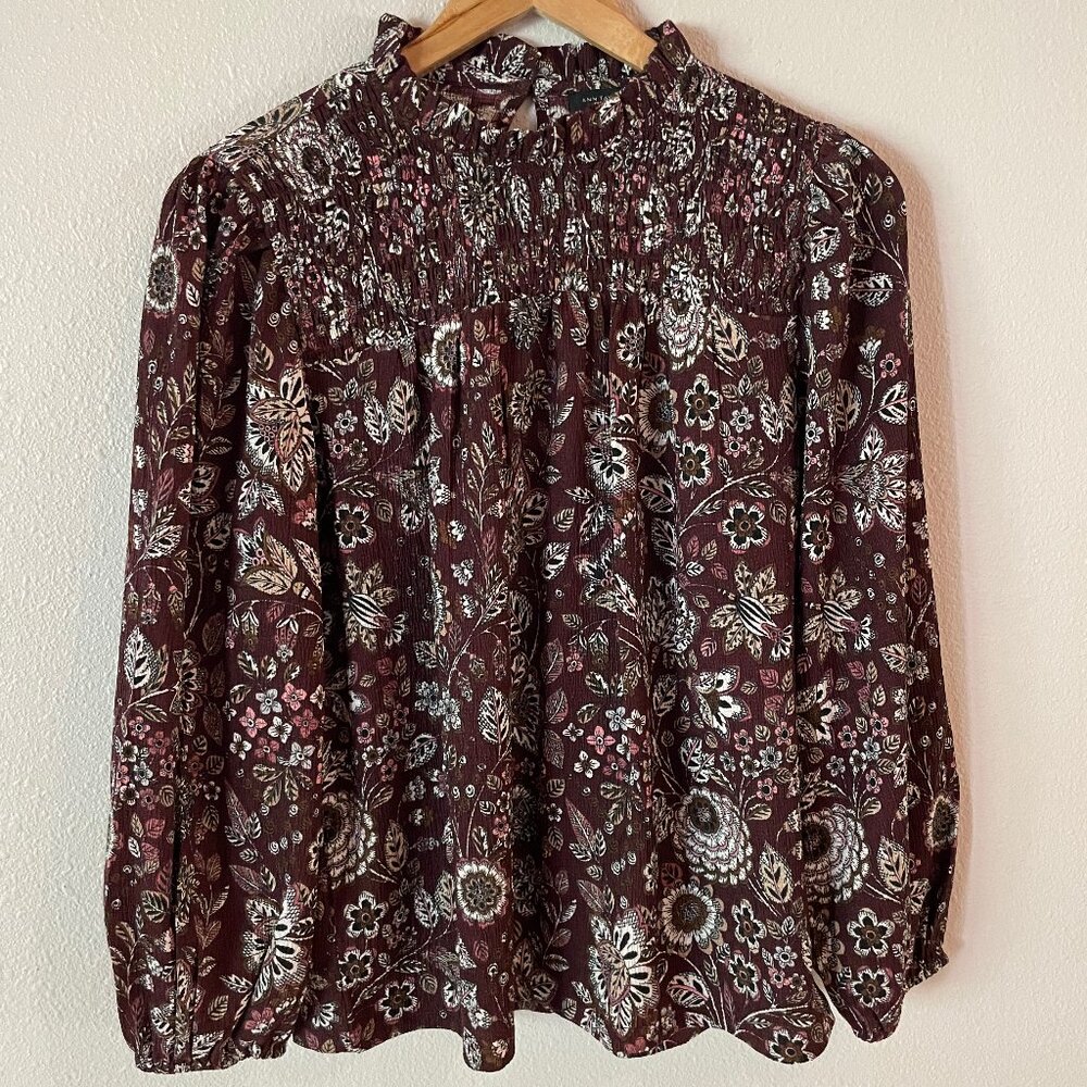 Ann Taylor Factory Ruffle Floral Peasant Boho ‎ Flowy Blouse Size M